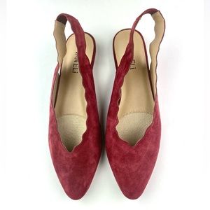Vaneli Size 7 1/2 Suede Red Scalloped Slingback Almond Toe Flats
